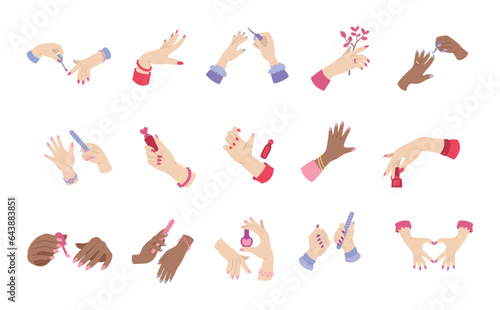 Set of nails and manicure collections, with hand drawn style