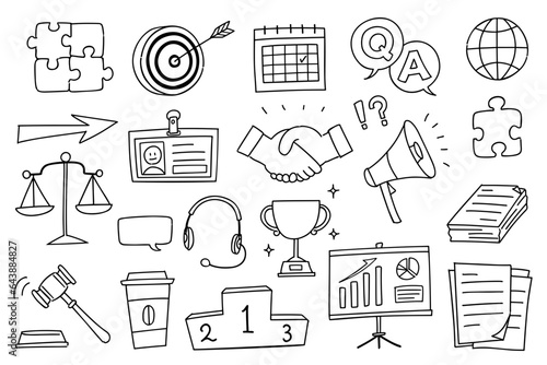 Hand-drawn rough line business motif illustration set