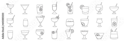 Set of doodle cocktails. Hand drawn cocktails glass. Vector illustration.
