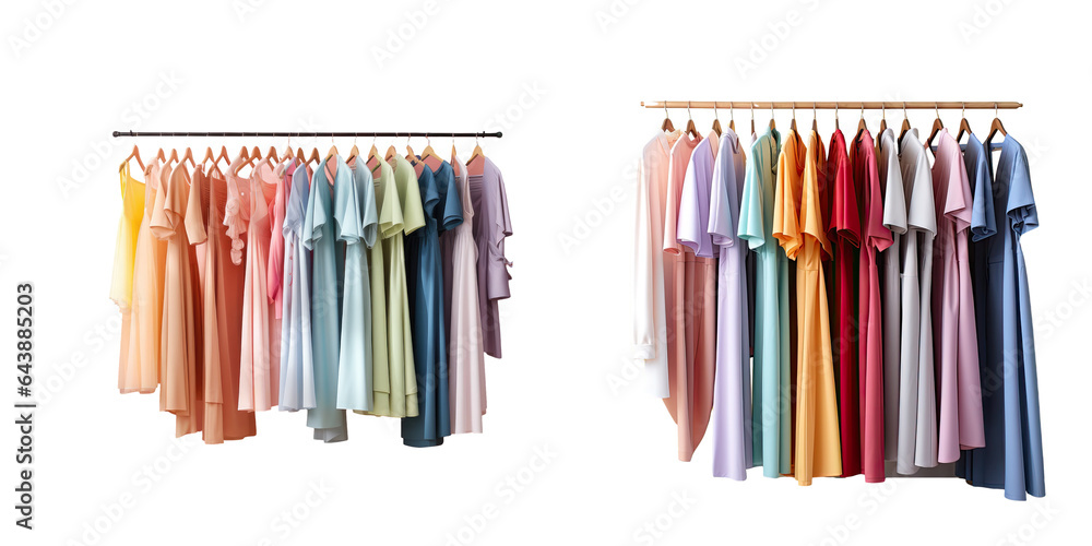 Colorful clothes exhibited as a display transparent background - obrazy, fototapety, plakaty 