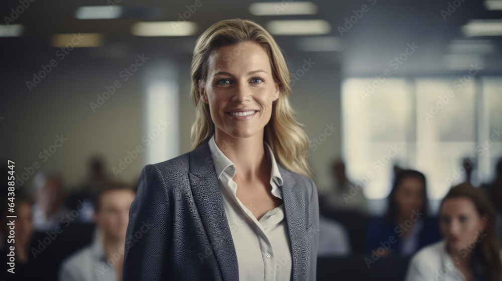 Portrait of a woman at a client meeting presenting project milestones ensuring client satisfaction Portrait of a woman at a client meeting presenting project milestones ensuring client satisfaction