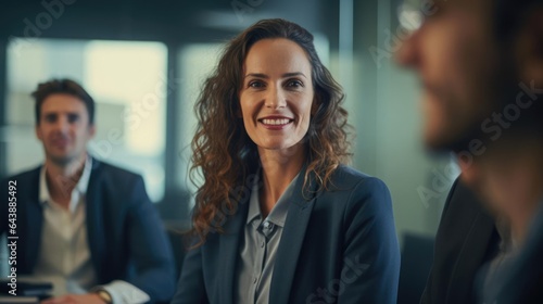 Portrait of a woman at a client meeting presenting project milestones ensuring client satisfaction