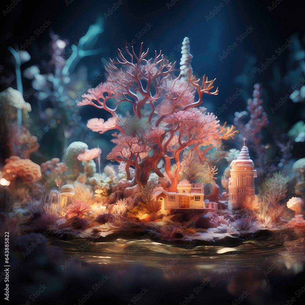 A spellbinding holographic depiction of a thriving coral reef, where AI technology monitors and safeguards ocean CO2 levels, preserving the vibrancy of marine life and emphasizing the hologram's cruci
