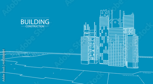 Building blue print perspective construction plan facades architectural sketch.Vector illustration