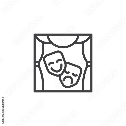 Theater stage and masks line icon