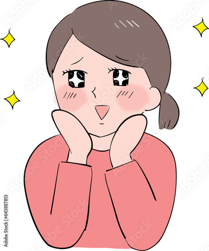喜んでいる少女漫画っぽい表情の女性