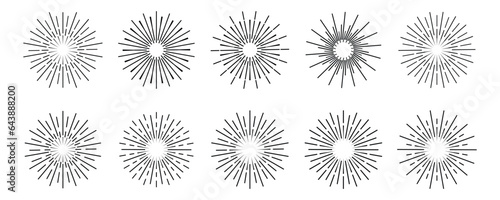 Sunburst set. Sunburst collection. Bursting sun rays. Fireworks. Retro sunburst design. Sunburst best quality. Vector illustration