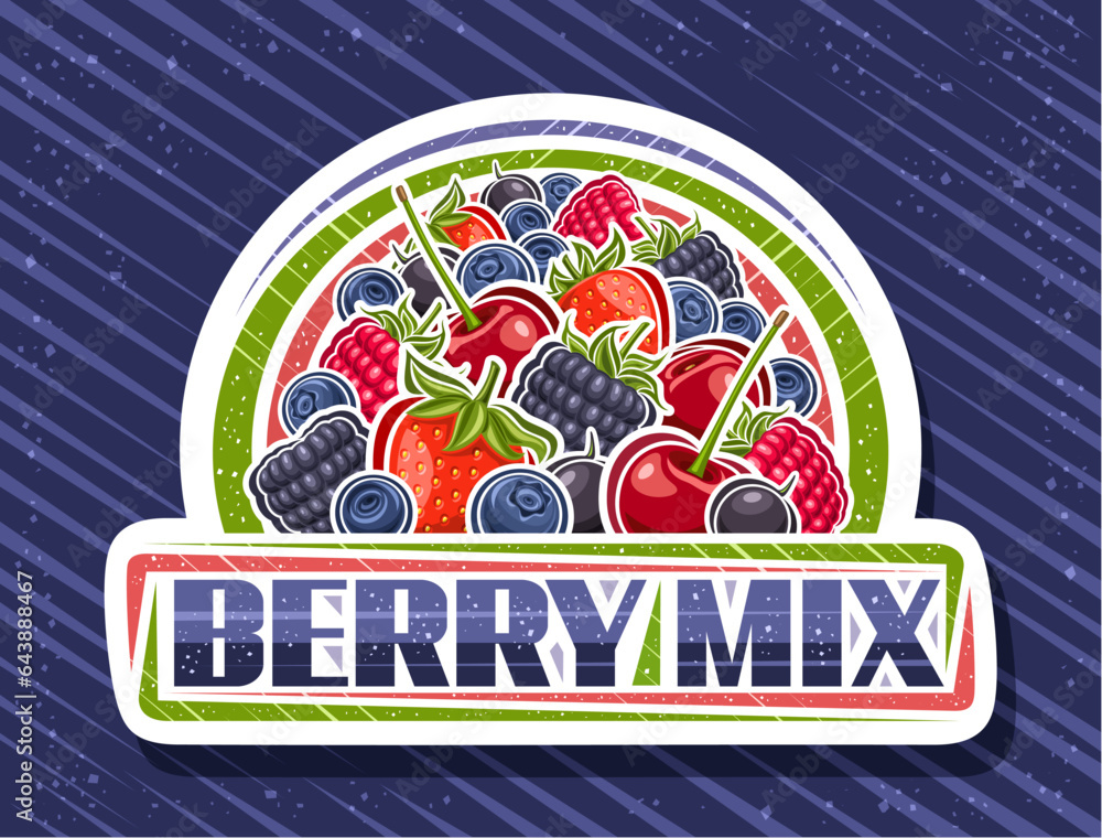 Vector logo for Berry Mix, white decorative sign with contour ...