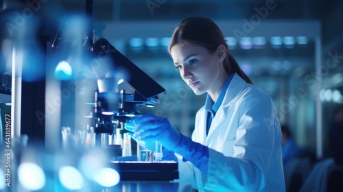 Portrait of a woman in a state-of-the-art laboratory conducting groundbreaking experiments