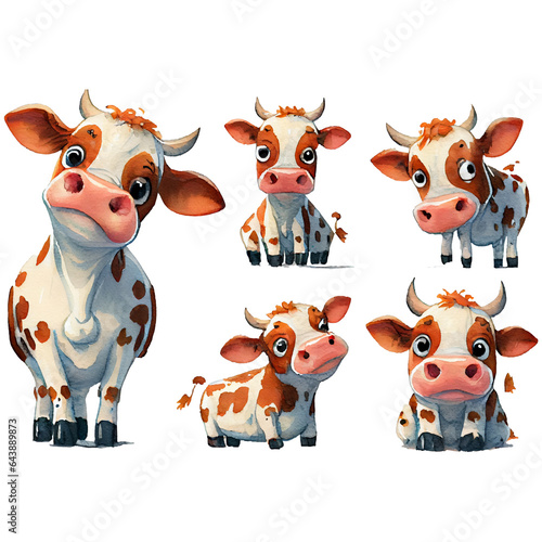 The little cow Set was cute.isolated. Generative AI