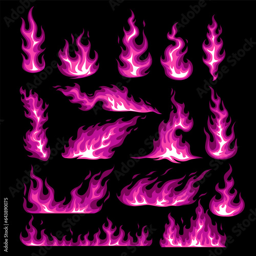 Set of purple flames vector illustration element, icon, background, effects, Cartoon of flames. Vector eps 10