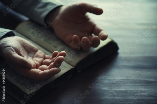 Reading religious literature. A man studies the Koran and sorts out the rosary.