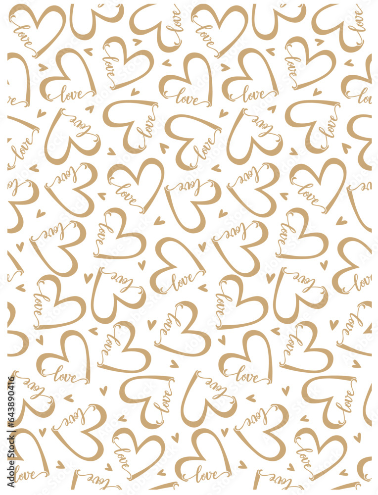 Seamless Pattern With Heart And Love Word On White Background