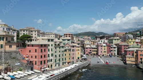View of Boccadasse, Italy, drone shot