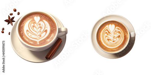 A cinnamon symbol pattern on foam tops cappuccino transparent background