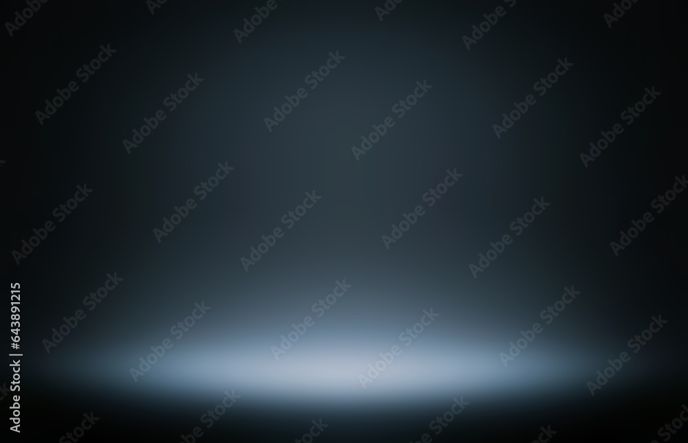 Illuminated empty place in total darkness defocus illustration. White spotlight on black background.
