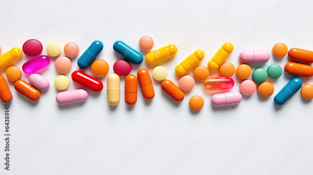 Multicolored pills on a white background
Multicolored pills on a white background
