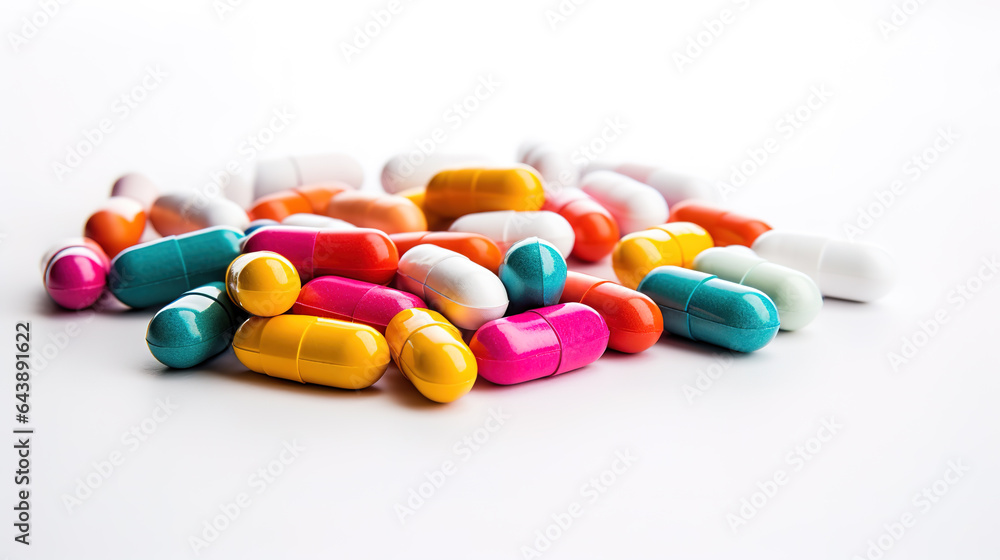 Multicolored pills on a white background Multicolored pills on a white background