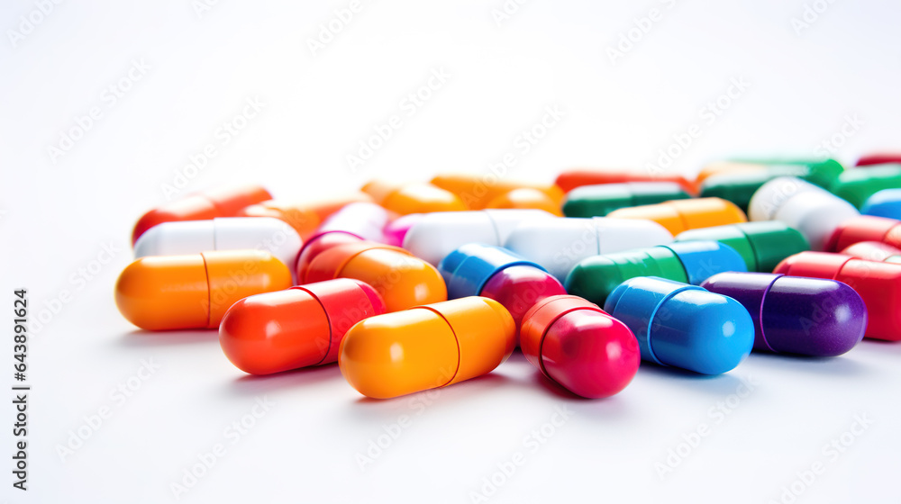 Multicolored pills on a white background Multicolored pills on a white background