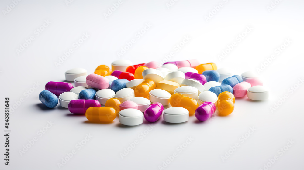 Multicolored pills on a white background Multicolored pills on a white background