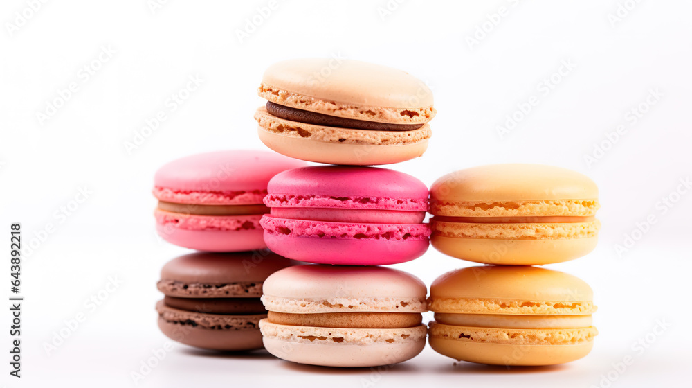 Sweet French macaroons on a white background, dessert