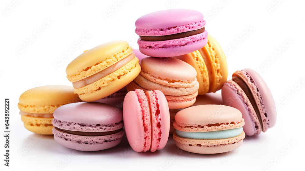 Sweet French macaroons on a white background, dessert Sweet French macaroons on a white background, dessert