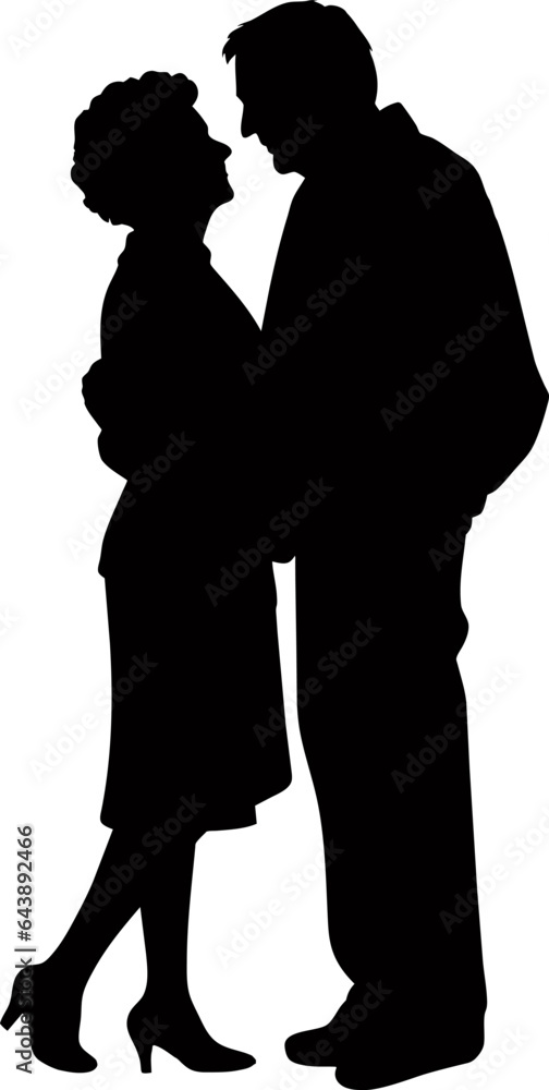 Silhouette of an elderly couple on a white background, vector illustration