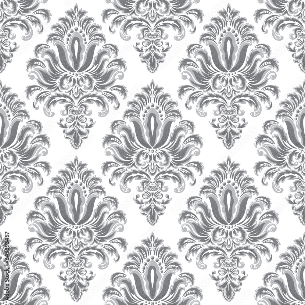 Seamless Gray Damask Pattern On White Background