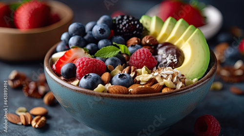 A healthy snack bowl with nuts and berries  AI Generated