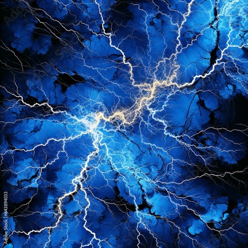 Dramatic lightning storm against a dark blue and black background © Piotr