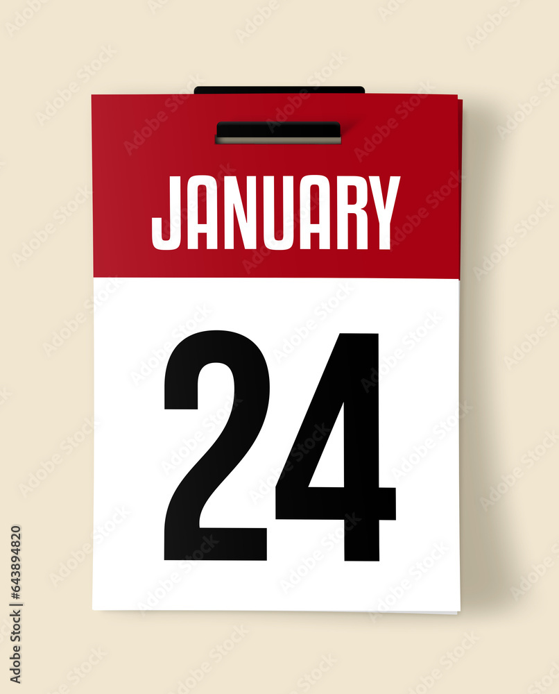 24 January Calendar Date, Realistic calendar sheet hanging on wall
24 January Calendar Date, Realistic calendar sheet hanging on wall