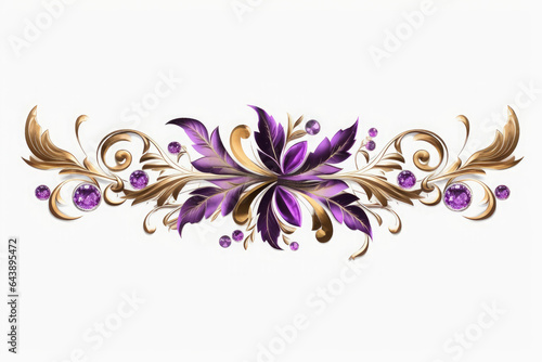A purple and gold border with purple flowers  Generative AI