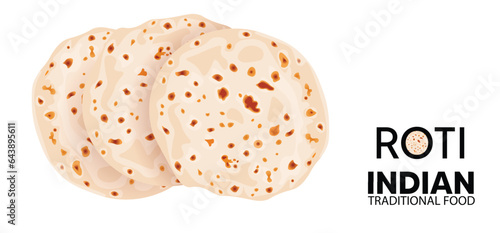 Indian Traditional food roti chapati basic food vector on white isolated