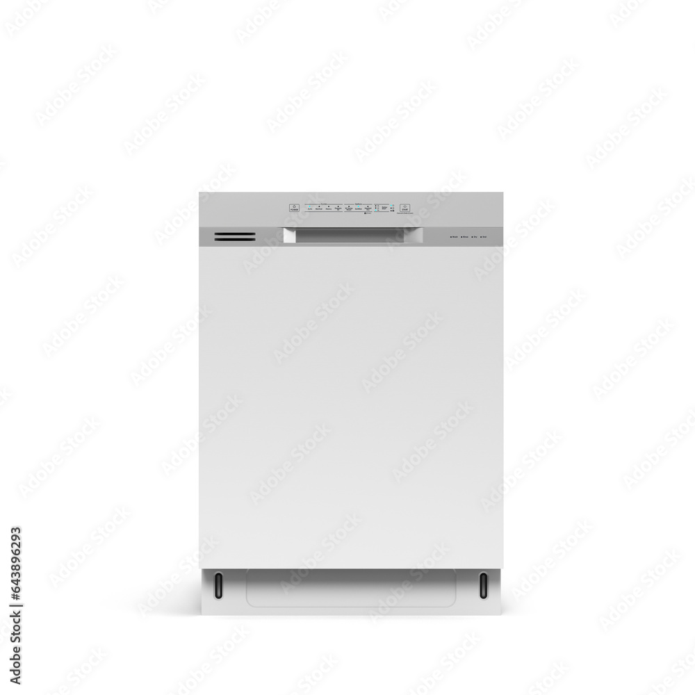 modern new dishwasher front view 3d render on white modern new dishwasher front view 3d render on white
