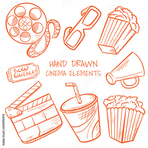 vector hand drawn doodle movie cinema set
