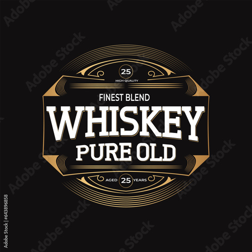 Whiskey House Logo. Retro Vintage Pub or Bar Emblem. Restaurant with beautiful lettering isolated on dark background. Business card identity.