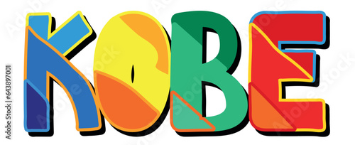 KOBE. Bright cartoon color doodle isolated typographic inscription, Illustrated text. Japanese city KOBE for print, Japan travel resources, social network, adv banner, t-shirt design