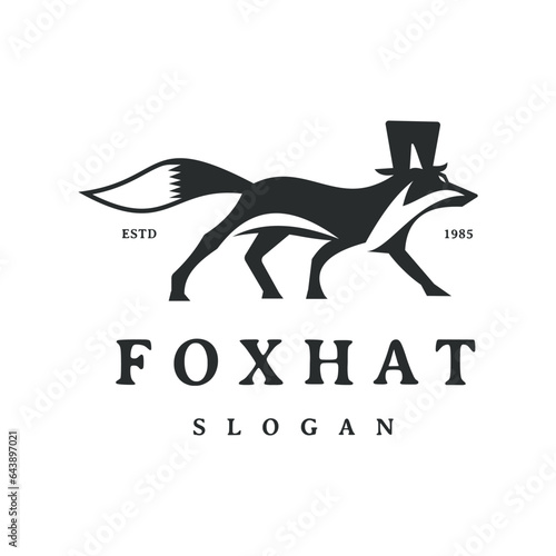 Inspirational Silhouette of a Fox Walking with a Hat in a Simple, Black, Retro Vintage Style Design