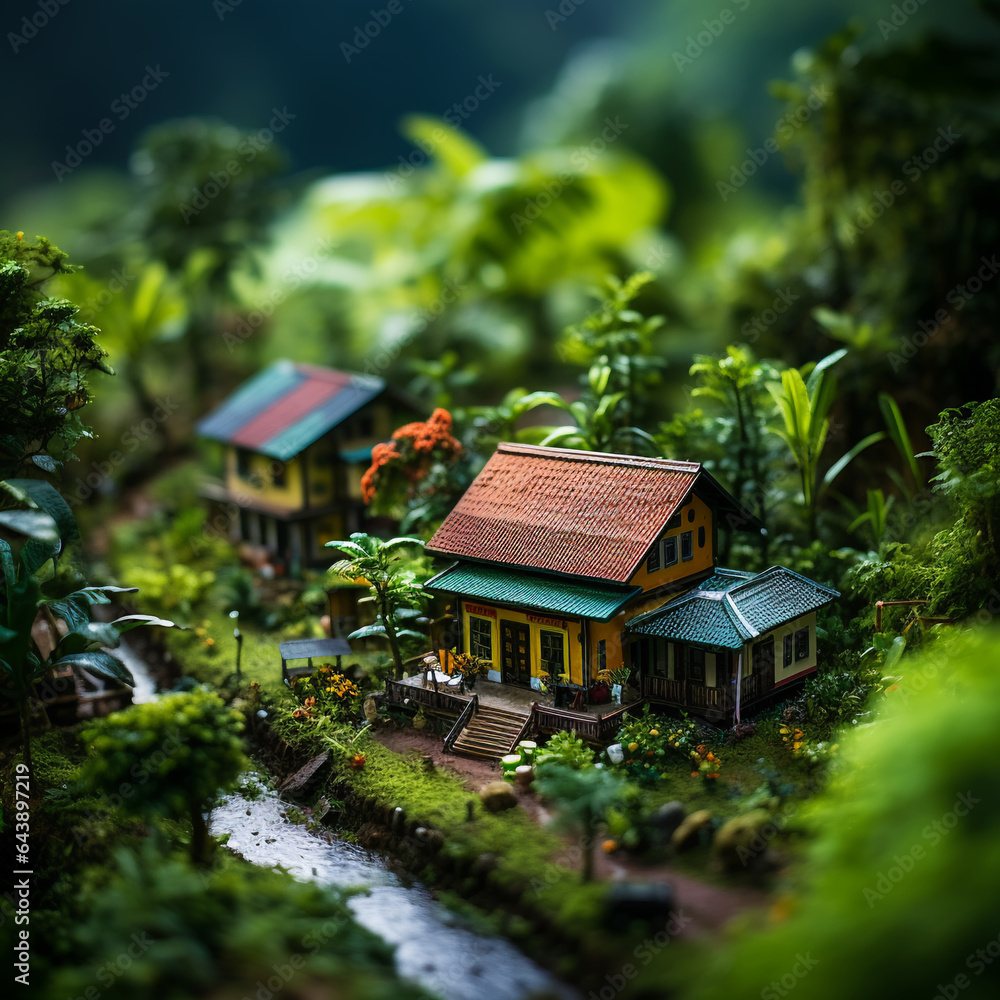 The atmosphere of a house in rural Southeast Asia through a tilt-shift lens The atmosphere of a house in rural Southeast Asia through a tilt-shift lens