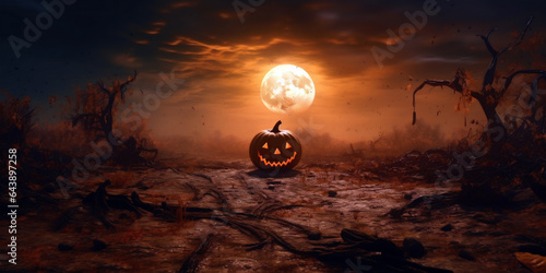 Halloween spooky pumpkin in front of the moon