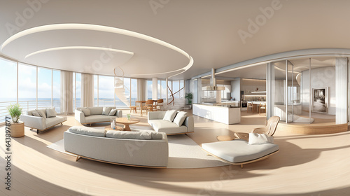 interior of modern apartment panorama 3d rendering © pjdesign