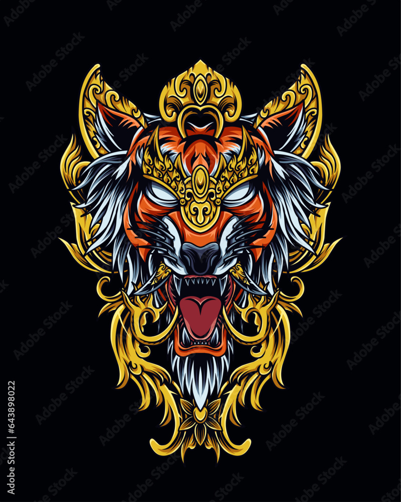 Vector tiger head with engraving ornament suitable for t shirt design wings Vector tiger head with engraving ornament suitable for t shirt design wings