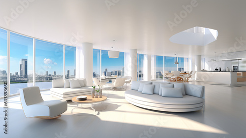 modern weiss apartment interior panorama 3d render