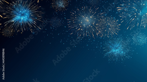 fireworks on blue background with stars and space for text