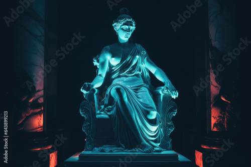 Antique statue in neon light