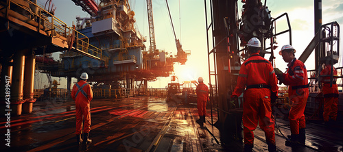 engineer stands on an oil drilling platform amidst the vast sea, working to extract vital resources.Generated with AI