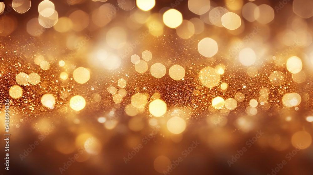 Christmas golden lights. background of bright glow bokeh