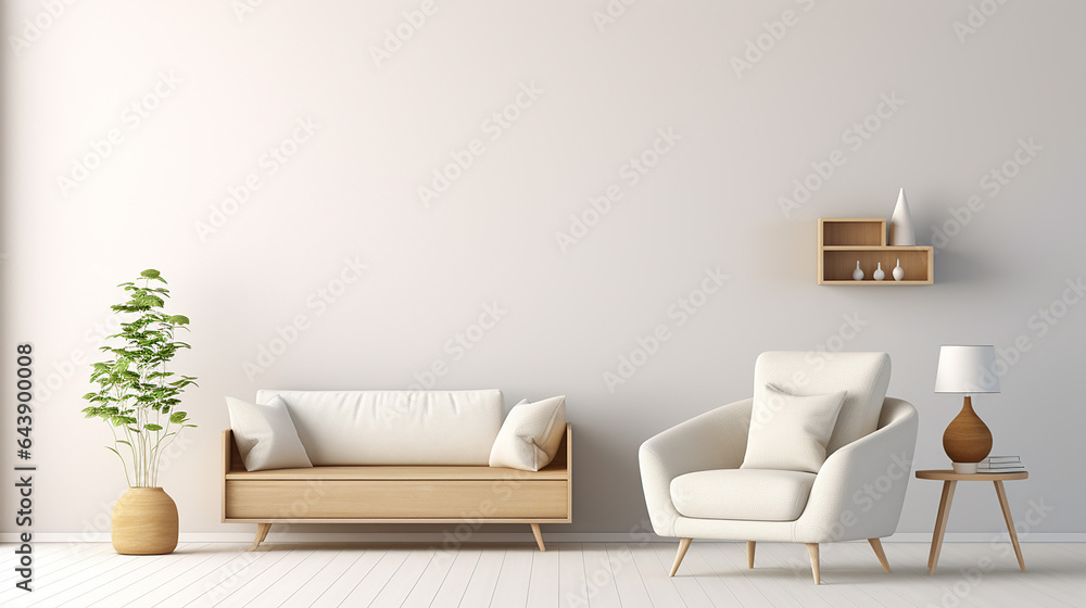 empty wall mock up in Scandinavian style interior with armchair empty wall mock up in Scandinavian style interior with armchair