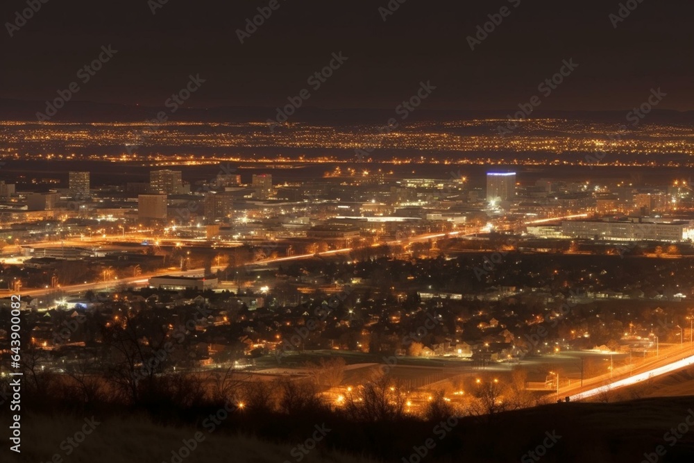 Night view of billings montana with illuminated city lights. Generative AI