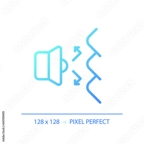 2D pixel perfect gradient sound deflection gradient icon, isolated vector, soundproofing blue thin line illustration.